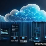 클라우드 데이터베이스 설계 및 최적화 - A high-tech cloud database architecture visualization showing a hybrid schema design: a layered digi...